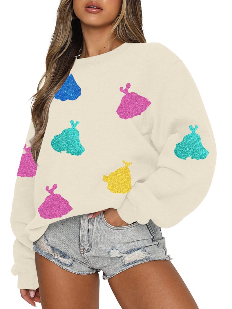 UNIQUEONE Oversized Sequins Bow Sweatshirt - Women Magic Kingdom Sweater Pastel Graphic Coquette Tee Holiday Pullover
