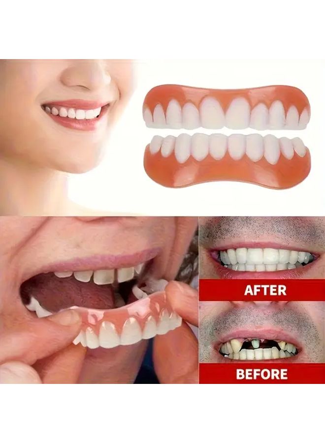 طقم أسنان طبيعي باللونين الأحمر والأبيض لكبار السن الذين لا يملكون أسنانًا، سهل التركيب - Image 3