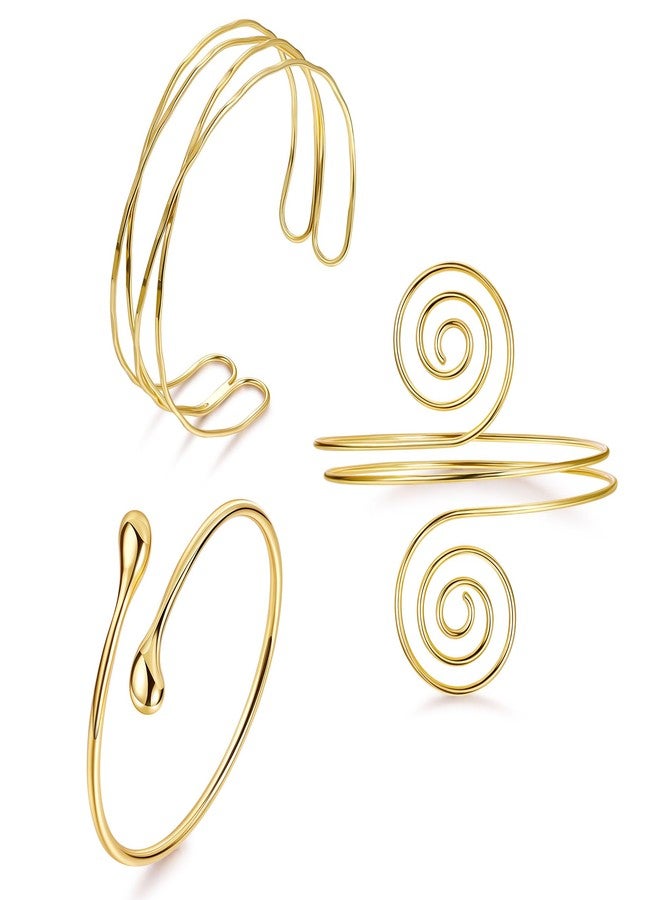 NICEIGHT 3Pcs Arm Cuff for Women Open Upper Arm Cuff Bangle Armlet Gold Silver Adjustable Armband Arm Bracelet Set, gold plated brass, no gemstone - Image 1