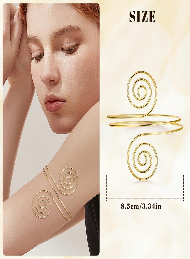 NICEIGHT 3Pcs Arm Cuff for Women Open Upper Arm Cuff Bangle Armlet Gold Silver Adjustable Armband Arm Bracelet Set, gold plated brass, no gemstone - Image 5