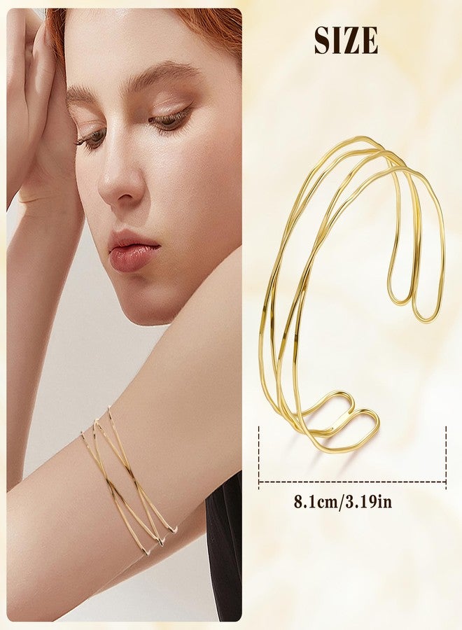 NICEIGHT 3Pcs Arm Cuff for Women Open Upper Arm Cuff Bangle Armlet Gold Silver Adjustable Armband Arm Bracelet Set, gold plated brass, no gemstone - Image 3