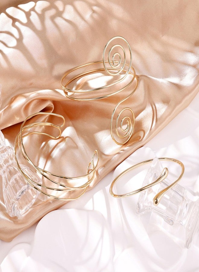 NICEIGHT 3Pcs Arm Cuff for Women Open Upper Arm Cuff Bangle Armlet Gold Silver Adjustable Armband Arm Bracelet Set, gold plated brass, no gemstone - Image 2