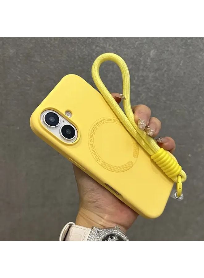 Light Blue Liquid Silicone Phone Case with Wrist Strap Compatible for iPhone 14 - Image 2