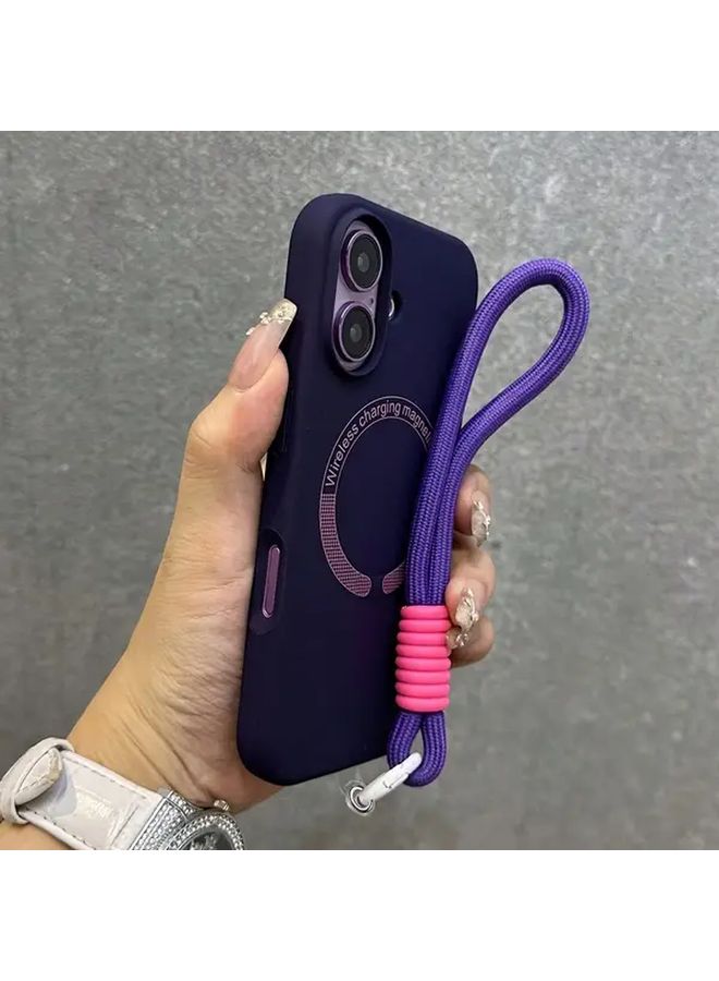 Light Blue Liquid Silicone Phone Case with Wrist Strap Compatible for iPhone 14 - Image 5