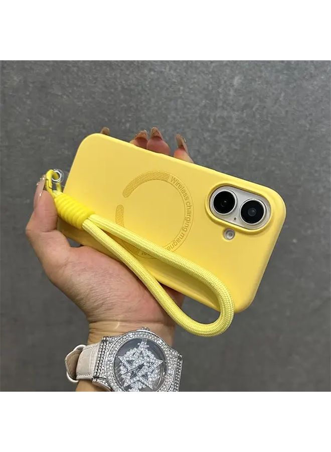 Light Blue Liquid Silicone Phone Case with Wrist Strap Compatible for iPhone 14 - Image 4