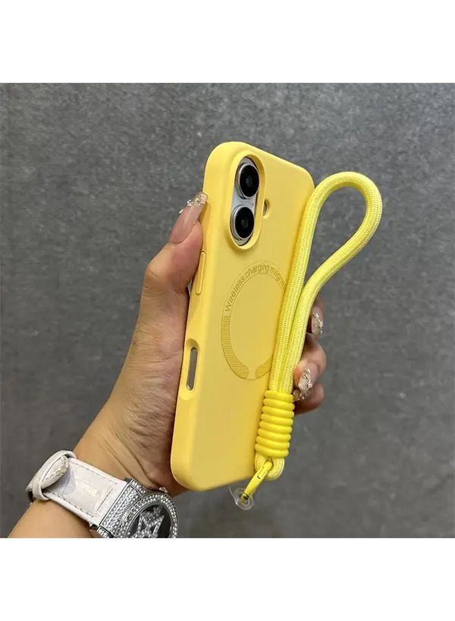 Light Blue Liquid Silicone Phone Case with Wrist Strap Compatible for iPhone 14 - Image 3
