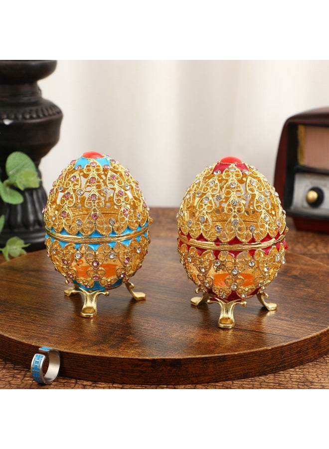 6x6x10 cm - Sapphire Blue Hollow Egg-Shaped Enamel Jewelry Box with Crystal Inlay, Alloy Decorative Storage Case for Earrings & Rings - Elegant Gift for Women, Brides, Birthday, Wedding - Image 3