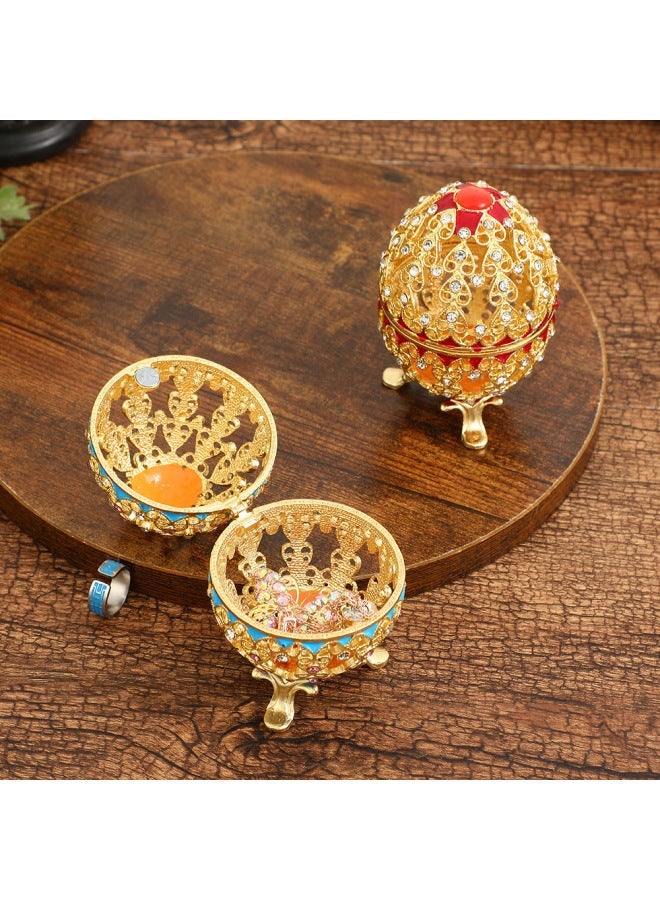 6x6x10 cm - Sapphire Blue Hollow Egg-Shaped Enamel Jewelry Box with Crystal Inlay, Alloy Decorative Storage Case for Earrings & Rings - Elegant Gift for Women, Brides, Birthday, Wedding - Image 4