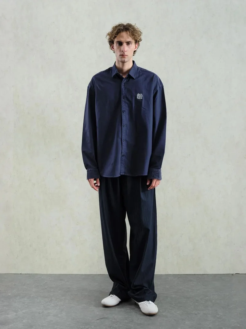 Giesto Navy Blue GIESTO Embroidered Poplin Button-Up Shirt for Men | Best Price UAE