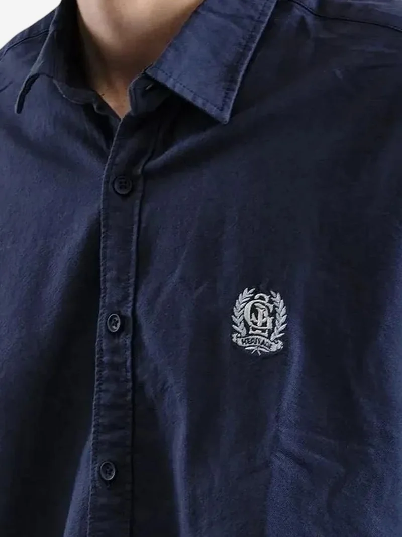 Giesto Navy Blue GIESTO Embroidered Poplin Button-Up Shirt for Men | Best Price UAE