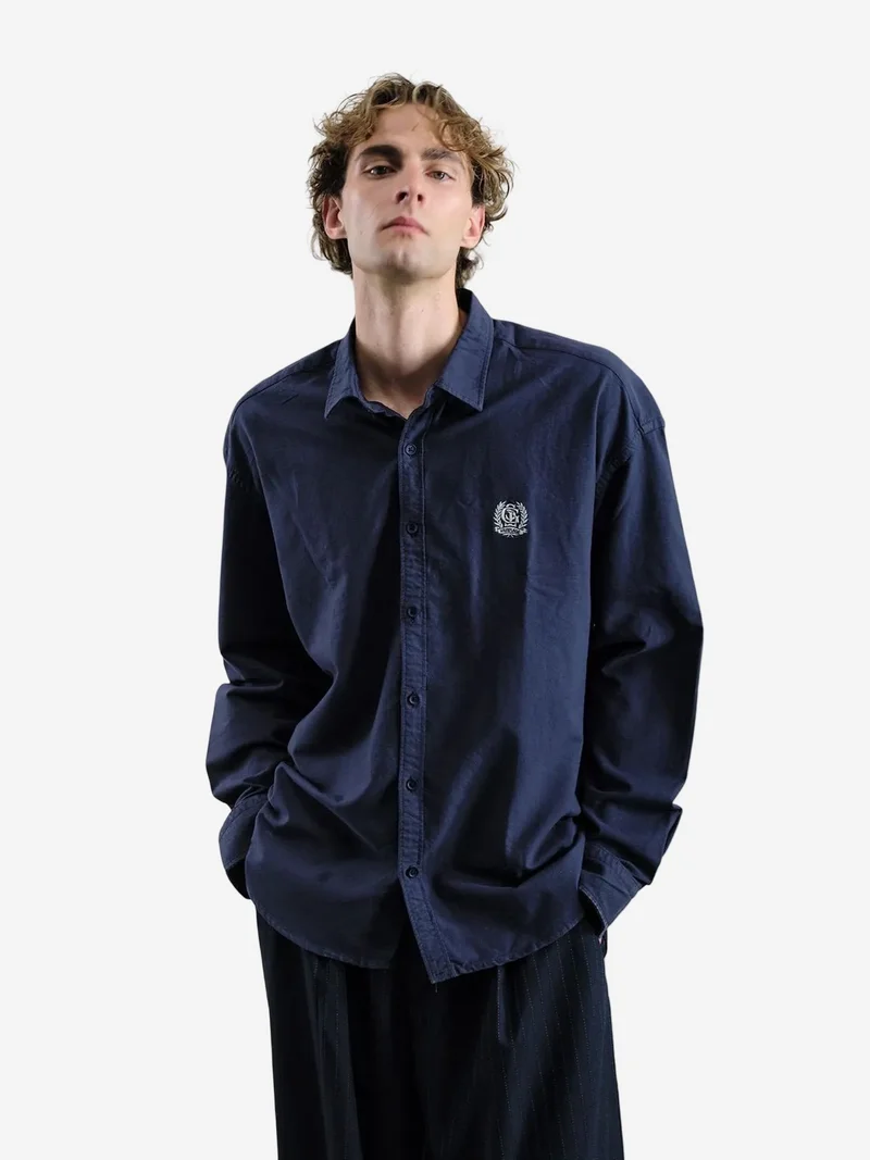 Giesto Navy Blue GIESTO Embroidered Poplin Button-Up Shirt for Men | Best Price UAE