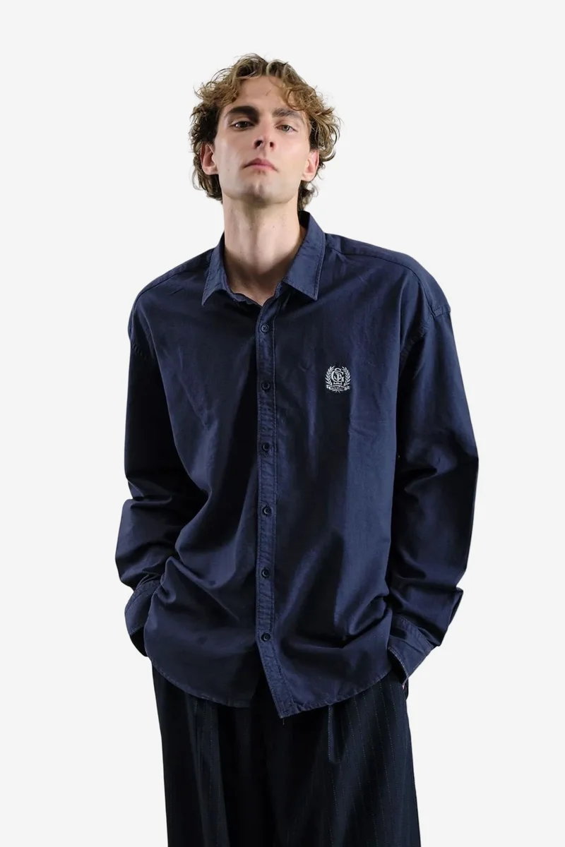 Giesto Navy Blue GIESTO Embroidered Poplin Button-Up Shirt for Men | Best Price UAE