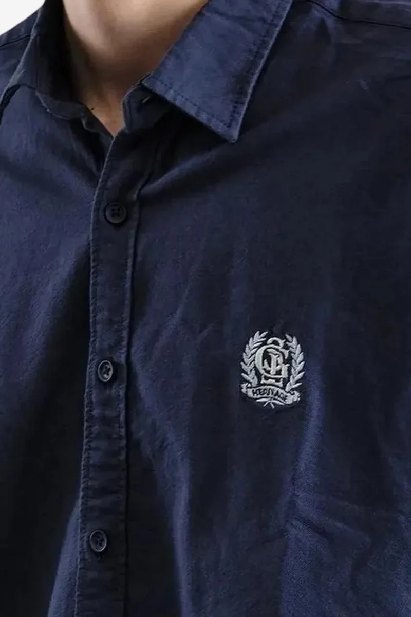 Giesto Navy Blue GIESTO Embroidered Poplin Button-Up Shirt for Men | Best Price UAE