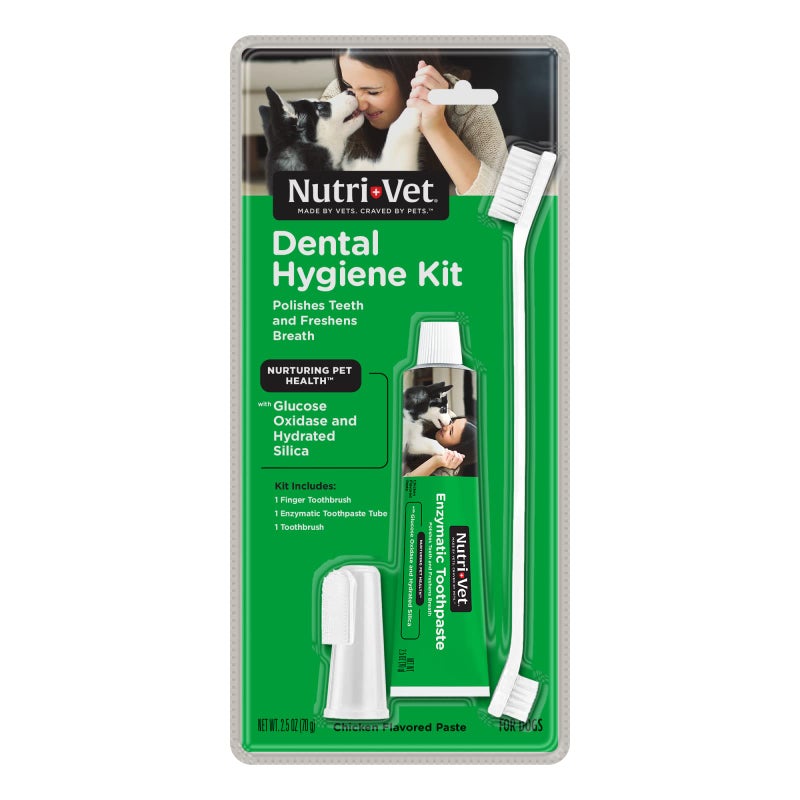 nutri vet Nutri-Vet Dental Hygiene Kit for Dogs - Finger Toothbrush and Enzymatic Toothpaste - Chicken Flavor - 2.5 ounces - Image 1