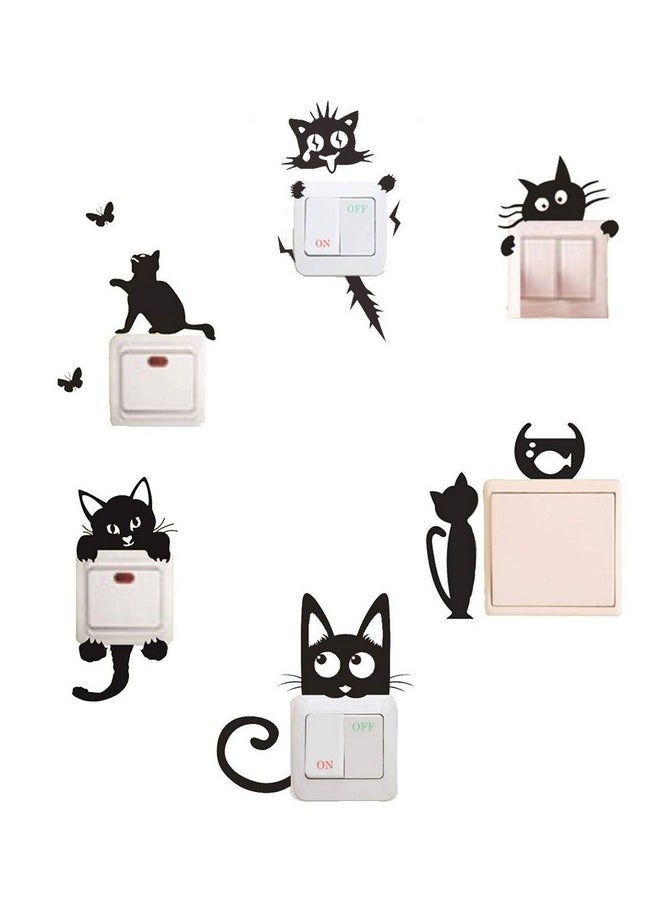 Adam Victor Removable Switch Sticker 6 Pcs Cute Black Cats Cartoon Wall Sticker Light Switch Decor Decals Family Diy Decor Art Stickers Home Decor Wall Art For Kids Living Room Office Home Decoration  - Image 1