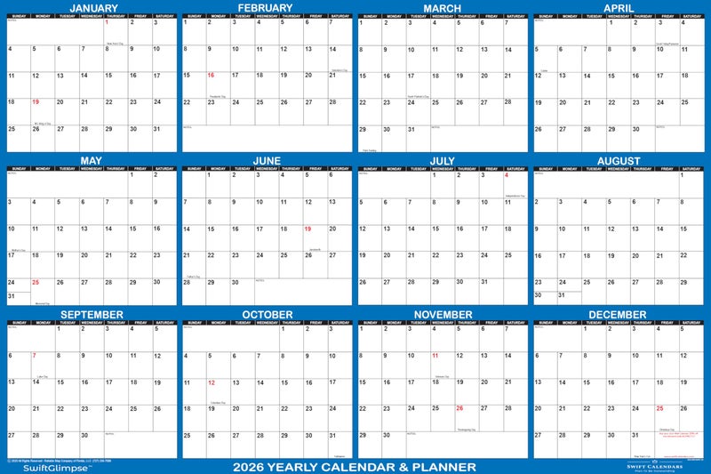 Swiftmaps 24" x 36" SwiftGlimpse 2026 Wall Calendar Erasable Large Wet & Dry Erase Laminated 12 Month Annual Yearly Wall Planner, Reversible, Horizontal/Vertical, Navy - Image 2