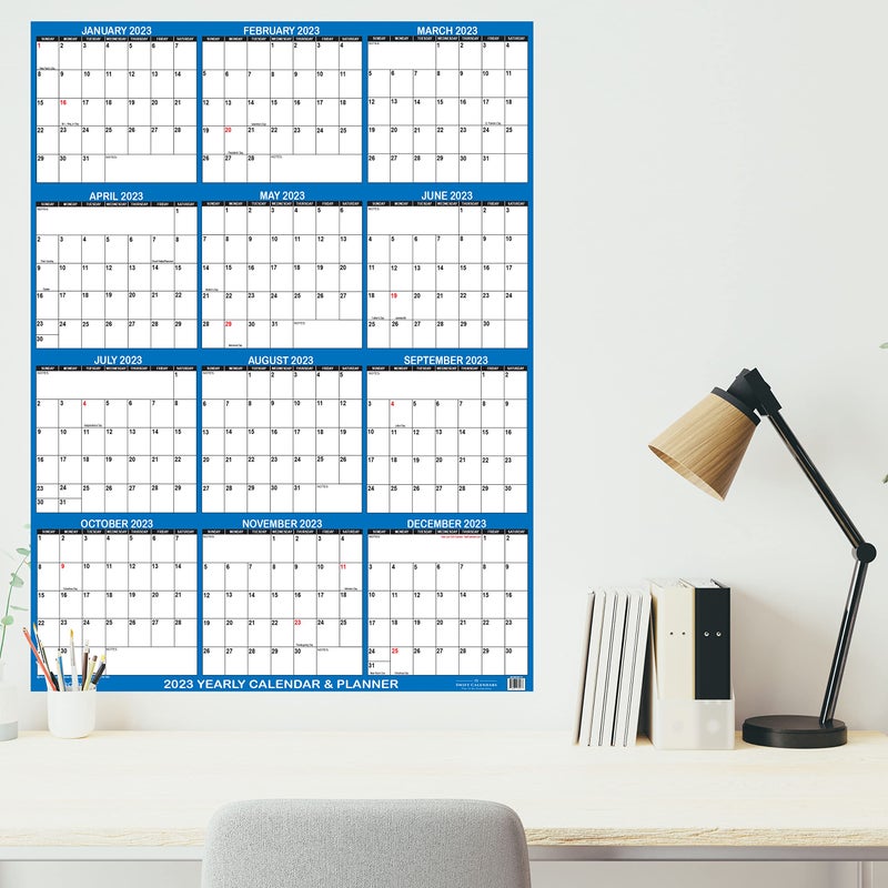 Swiftmaps 24" x 36" SwiftGlimpse 2026 Wall Calendar Erasable Large Wet & Dry Erase Laminated 12 Month Annual Yearly Wall Planner, Reversible, Horizontal/Vertical, Navy - Image 5