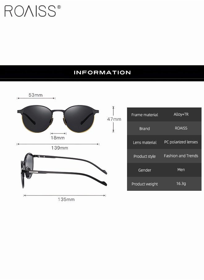 roaiss - Men's Polarized Round Sunglasses UV400 Protection Sun Glasses with Metal Half Frame Fashion Anti-Glare Sun Shades for Men Driving Fishing Traveling Black - Image 1