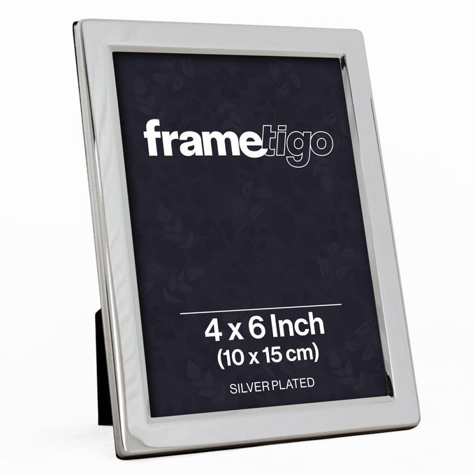 Silver Plated Flat Edge Photo Frame 4x6 10x15cm Photo Size Velvet Frame Backing Stand Real Glass Window TarnishResistant Landscape or Portrait Orientation