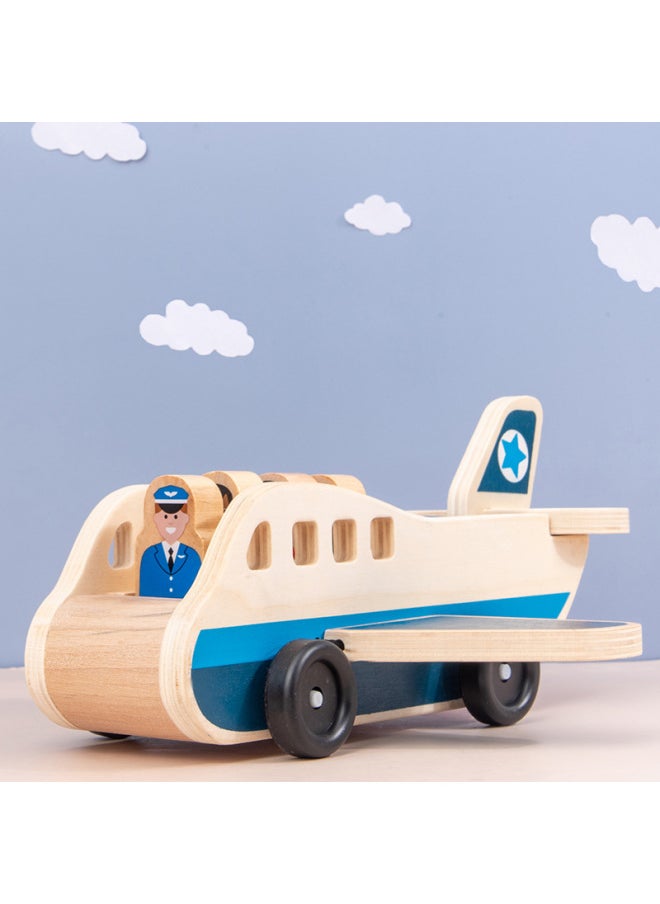 Generic - Toy Custom-Made Wooden Artificial Transportation And Aviation Model Aircraft Double-Decker Car Set Custom Processing Factory-Color:Animal Pulling Radish, Fishing And Catching Insects Smart Car - Image 1