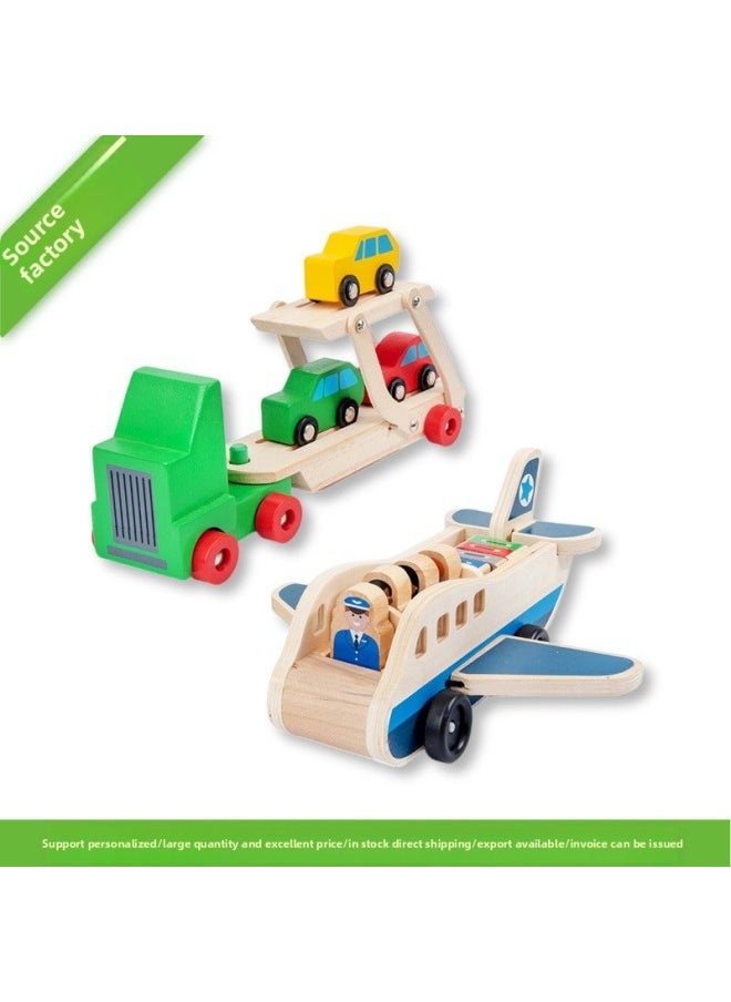 Generic - Toy Custom-Made Wooden Artificial Transportation And Aviation Model Aircraft Double-Decker Car Set Custom Processing Factory-Color:Animal Pulling Radish, Fishing And Catching Insects Smart Car - Image 1