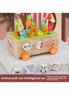 Toy Custom-Made Wooden Artificial Transportation And Aviation Model Aircraft Double-Decker Car Set Custom Processing Factory-Color:Animal Pulling Radish, Fishing And Catching Insects Smart Car