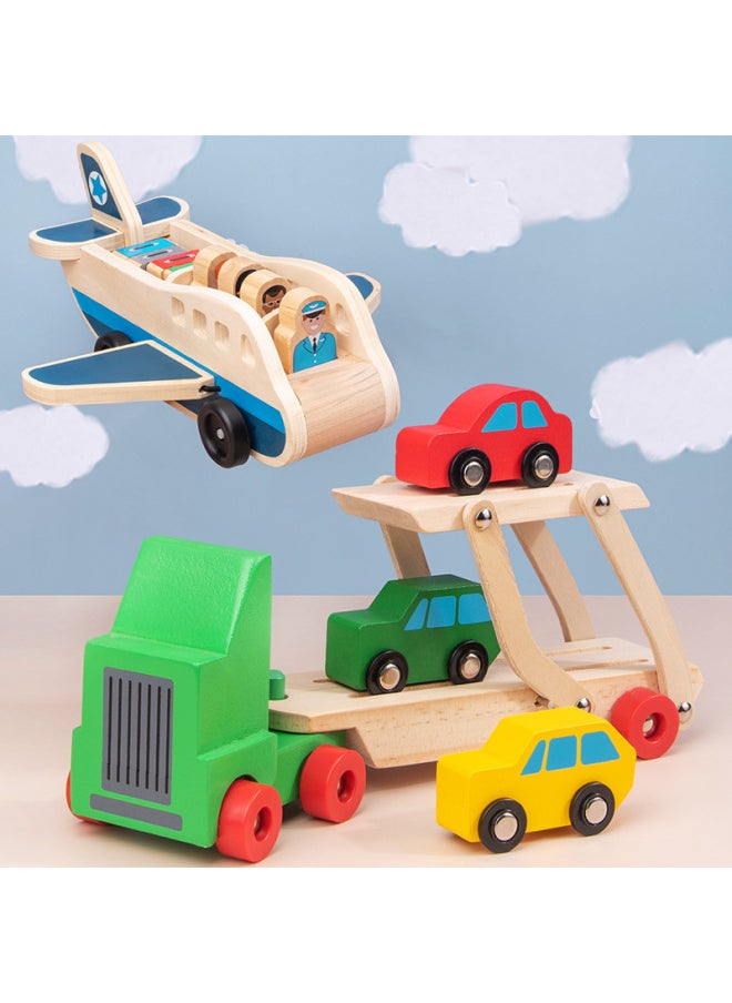 Generic - Toy Custom-Made Wooden Artificial Transportation And Aviation Model Aircraft Double-Decker Car Set Custom Processing Factory-Color:Animal Pulling Radish, Fishing And Catching Insects Smart Car - Image 1