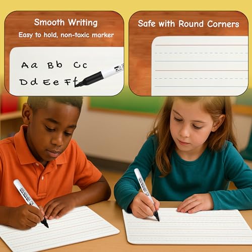 Charles Leonard Dry Erase Board Classroom Pack - Mini Lapboard School Supplies – Set of 12 Two-Sided Plain/Lined Dry Erasable White Boards, 9x12 Inches (35120) - Image 5