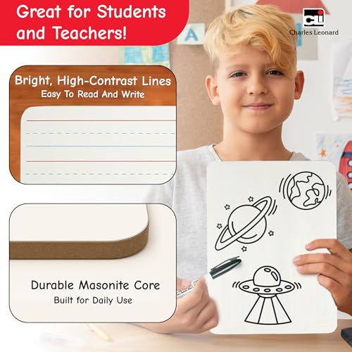 Charles Leonard Dry Erase Board Classroom Pack - Mini Lapboard School Supplies – Set of 12 Two-Sided Plain/Lined Dry Erasable White Boards, 9x12 Inches (35120) - Image 4