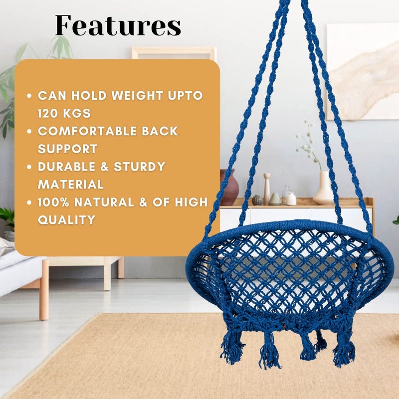 SWINGZY Swing for Adults/Cotton Round Swing for Adults/Jhula for Adults/Perfect Round-Shaped Swing Chair/Swing for Balcony(Blue, Without Accessories) - Image 2
