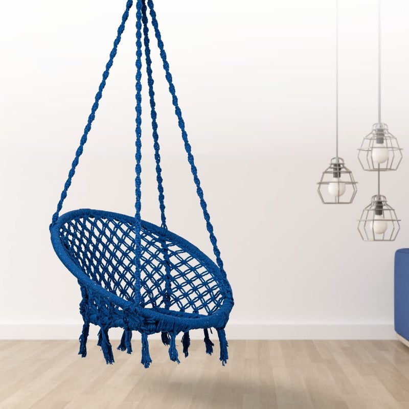 SWINGZY Swing for Adults/Cotton Round Swing for Adults/Jhula for Adults/Perfect Round-Shaped Swing Chair/Swing for Balcony(Blue, Without Accessories) - Image 1