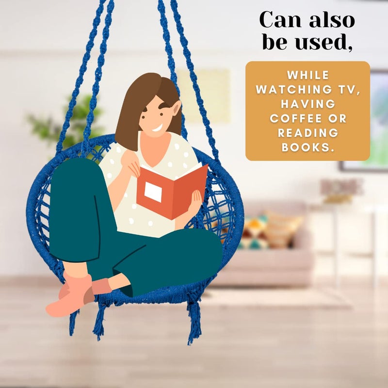 SWINGZY Swing for Adults/Cotton Round Swing for Adults/Jhula for Adults/Perfect Round-Shaped Swing Chair/Swing for Balcony(Blue, Without Accessories) - Image 5
