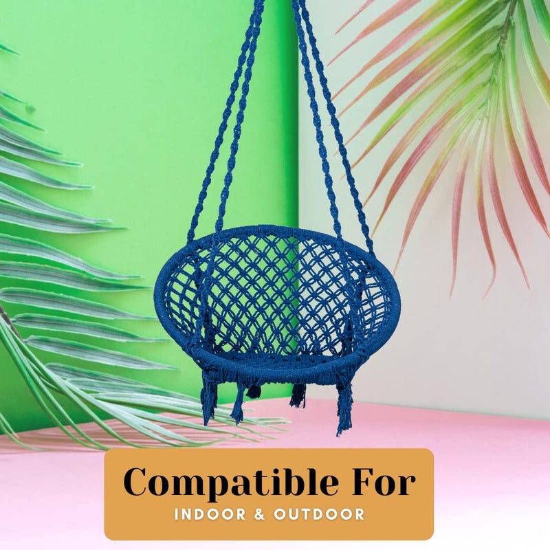 SWINGZY Swing for Adults/Cotton Round Swing for Adults/Jhula for Adults/Perfect Round-Shaped Swing Chair/Swing for Balcony(Blue, Without Accessories) - Image 4