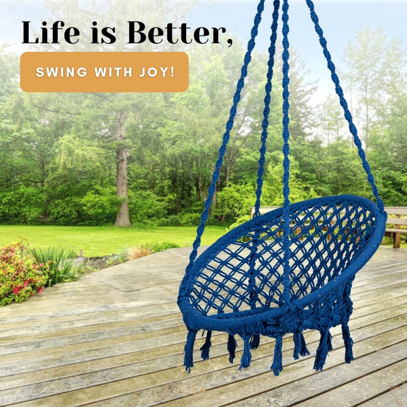 SWINGZY Swing for Adults/Cotton Round Swing for Adults/Jhula for Adults/Perfect Round-Shaped Swing Chair/Swing for Balcony(Blue, Without Accessories) - Image 3