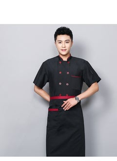 Loquat Chef Uniform Apron Suit Short Sleeves with a Hat Suitable For Hotel Western Restaurant Black  - Image 2