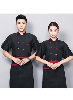 Loquat Chef Uniform Apron Suit Short Sleeves with a Hat Suitable For Hotel Western Restaurant Black  - Image 4