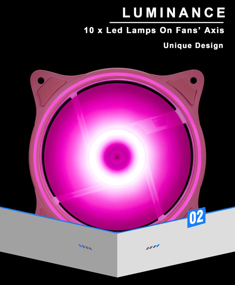 PANO-MOUNTS 120mm Pink LED Quiet 12V PC Computer Gaming Cooling Fan with Triple-Light Loop for PC/CPU/Case Cooling (3-Pack) - Image 3