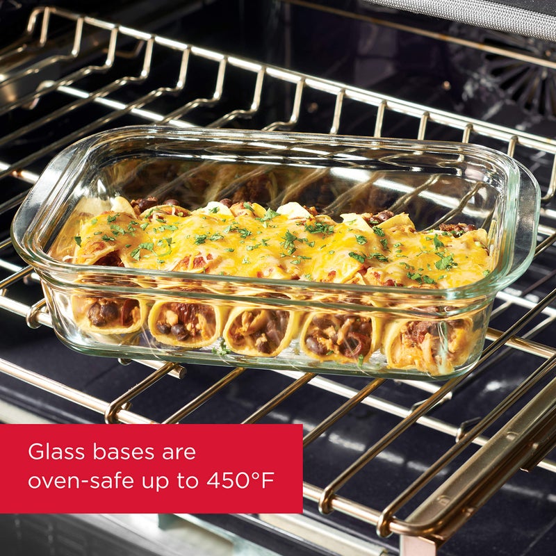 Rubbermaid طقم تخزين الطعام من زجاج Rubbermaid Brilliance مكون من 4 حاويات، 8 قطع إجمالية (4 حاويات + 4 أغطية) للغداء، تحضير الوجبات، والوجبات المتبقية، آمن في غسالة الصحون والفرن، شفاف/رمادي - Image 3