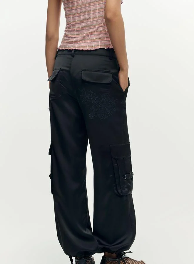 Desigual Black Satin cargo pants for Women | Best Price UAE