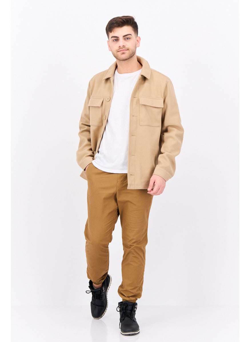 Threadbare - Men Solid Long Sleeve Jacket Shirt, Tan - Image 1
