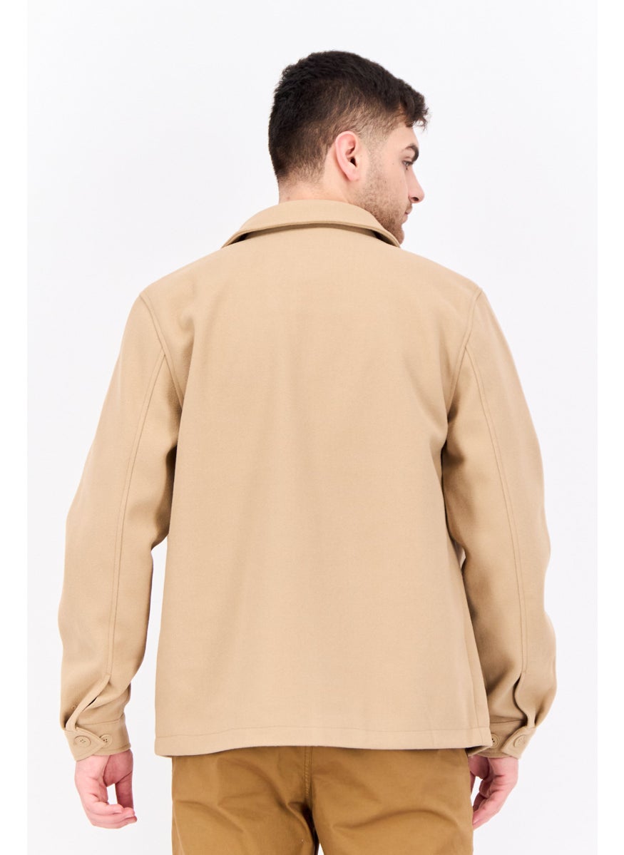 Threadbare - Men Solid Long Sleeve Jacket Shirt, Tan - Image 1