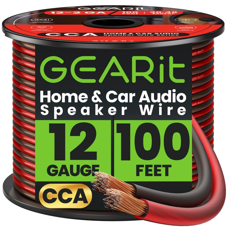 GearIT Pro Series 12 Gauge (2 x 4mmÂ²) Speaker Wire Cable (30.4 Meters / 100 Feet/Black Red) CCA HiFi Audio Speaker Cable Great Use for Car Audio and Home Theater Surround Sound Systems - Image 1