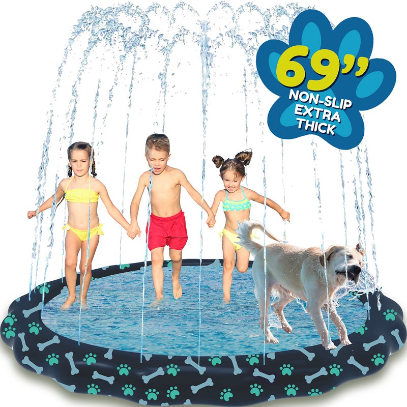 SplashEZ Non Slip Splash Pad for Kids & Dogs, 69â€™â€™ Extra Large Splash Pad Sprinkler for Kids, Dog Water Summer Toys - Great Outdoor Toys for Toddlers 1-3 & Children Ages 4-8, Baby Pool for Backyard - Image 1