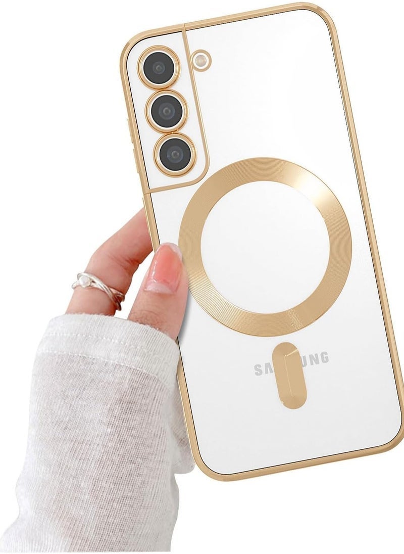 Raxoom Magnetic Samsung Galaxy S22 Case â€“ Electroplated Clear Slim Design with Gold Edges, Camera Protection, Shockproof & MagSafe-Compatible Case for Samsung S22 - Image 1