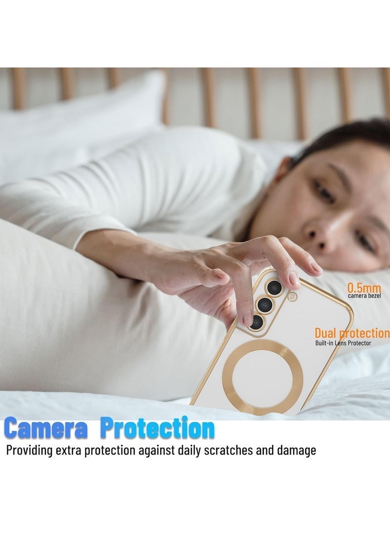Raxoom Magnetic Samsung Galaxy S22 Case â€“ Electroplated Clear Slim Design with Gold Edges, Camera Protection, Shockproof & MagSafe-Compatible Case for Samsung S22 - Image 2