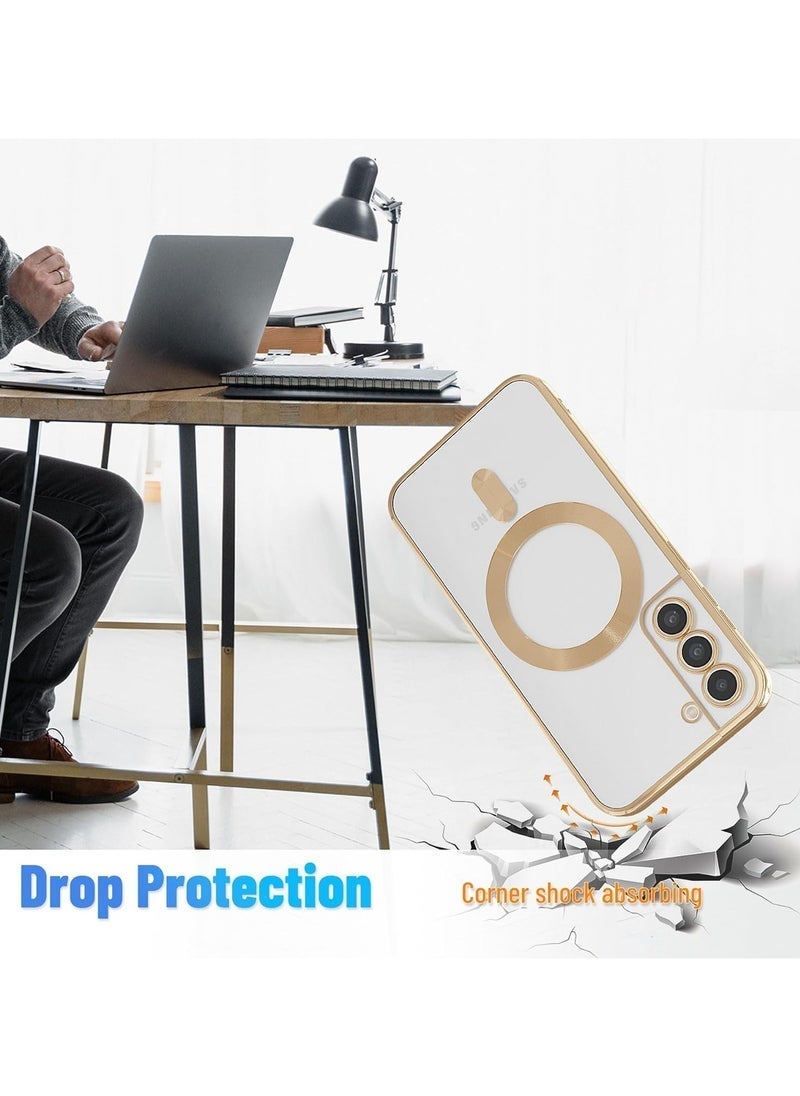 Raxoom Magnetic Samsung Galaxy S22 Case â€“ Electroplated Clear Slim Design with Gold Edges, Camera Protection, Shockproof & MagSafe-Compatible Case for Samsung S22 - Image 3