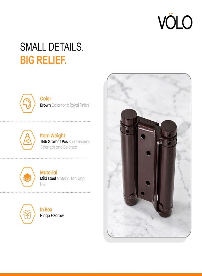VOLO | Pack of 2 Pieces | Double Action Hinge 4 Inch - Heavy Duty Self Closing Swinging Door Hinge for Saloon Doors and Interior Doors, Mild Steel, Brown Finish - Image 5