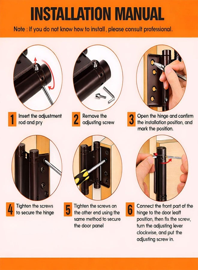 VOLO | Pack of 2 Pieces | Double Action Hinge 4 Inch - Heavy Duty Self Closing Swinging Door Hinge for Saloon Doors and Interior Doors, Mild Steel, Brown Finish - Image 4