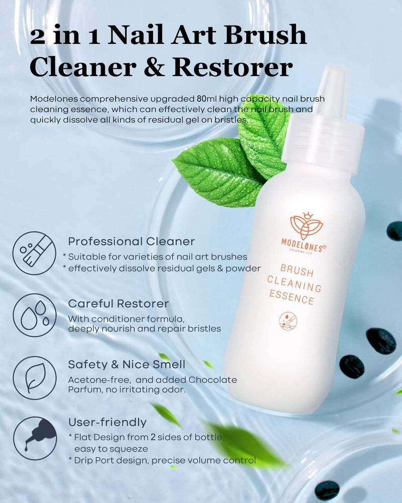Modelones Nail Art Brush Cleaner & Restorer for Gel Polish/Nail Extension Gel/Nail Art Liner/Dip Powder/Acrylic Builder Manicure Brush DIY Salon at Home - 80ml/2.71 Fl.Oz - Image 2