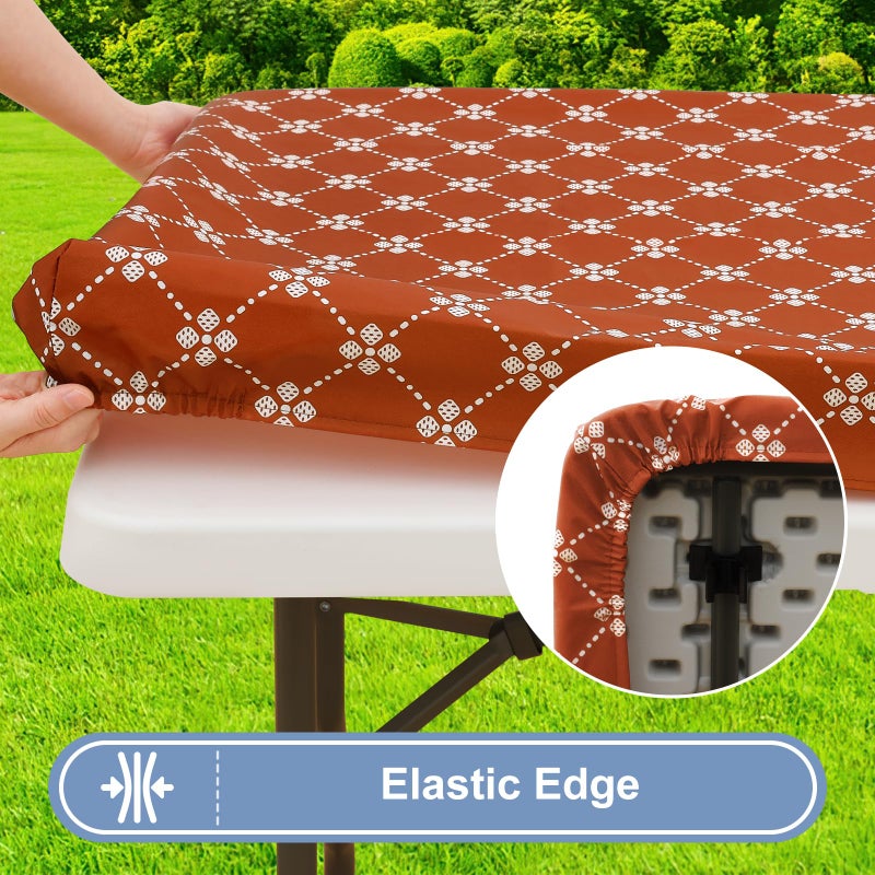 Misaya Rectangle Vinyl Table Table Cloth مرنة المائدة المائدة المائدة مع الدعم الفانيلا الدعم غطاء طاولة بلاستيكية مقاومة للماء يناسب طاولات طي 4 أقدام لخريف عيد الشكر (الصدأ 30 "" × 48 "") - Image 2